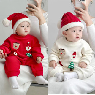 Bộ body cho bé sơ sinh, set body nỉ thêu đắp hình Noel kèm mũ cho bé trai và bé gái từ 7-15kg