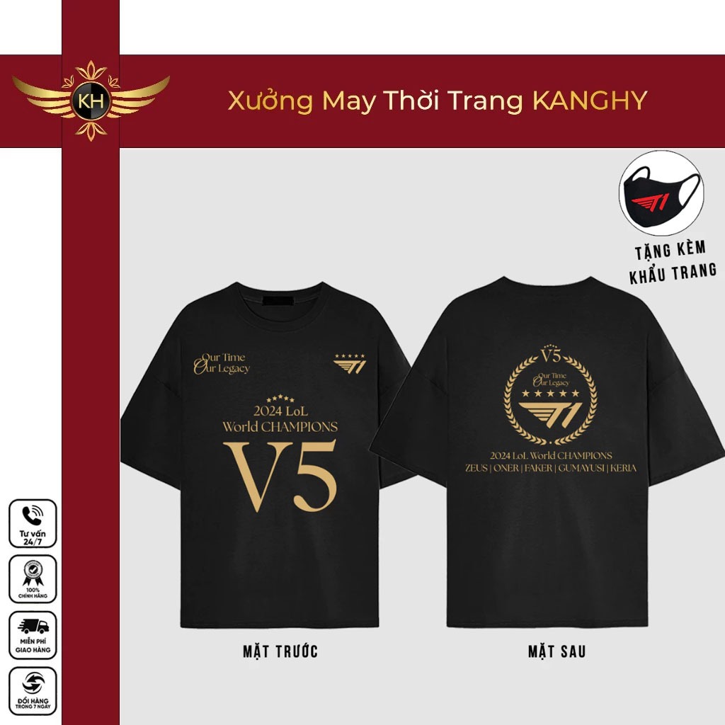 Áo thun T1 vô địch CKTG 2024, áo thun SKT T1 5 sao vô địch năm 2024 mới nhất | KANGHY FASHION