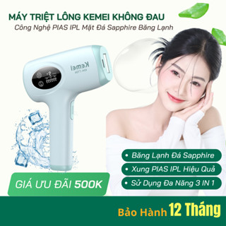 Máy Triệt Lông Vĩnh Viễn Băng Lạnh KEMEI, Trẻ Hoá Da, Đầu Triệt Mặt Đá Sapphire, Công Nghệ PIAS IPL