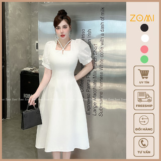 Đầm xòe dự tiệc dáng dài cổ vuông tay phồng thiết kế Zomi Z030