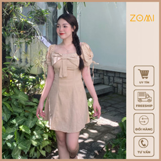 Đầm xòe dáng chữ A  thiết kê đính nơ trước ngực có kèm mút ngực cao cấp ZOMI I051