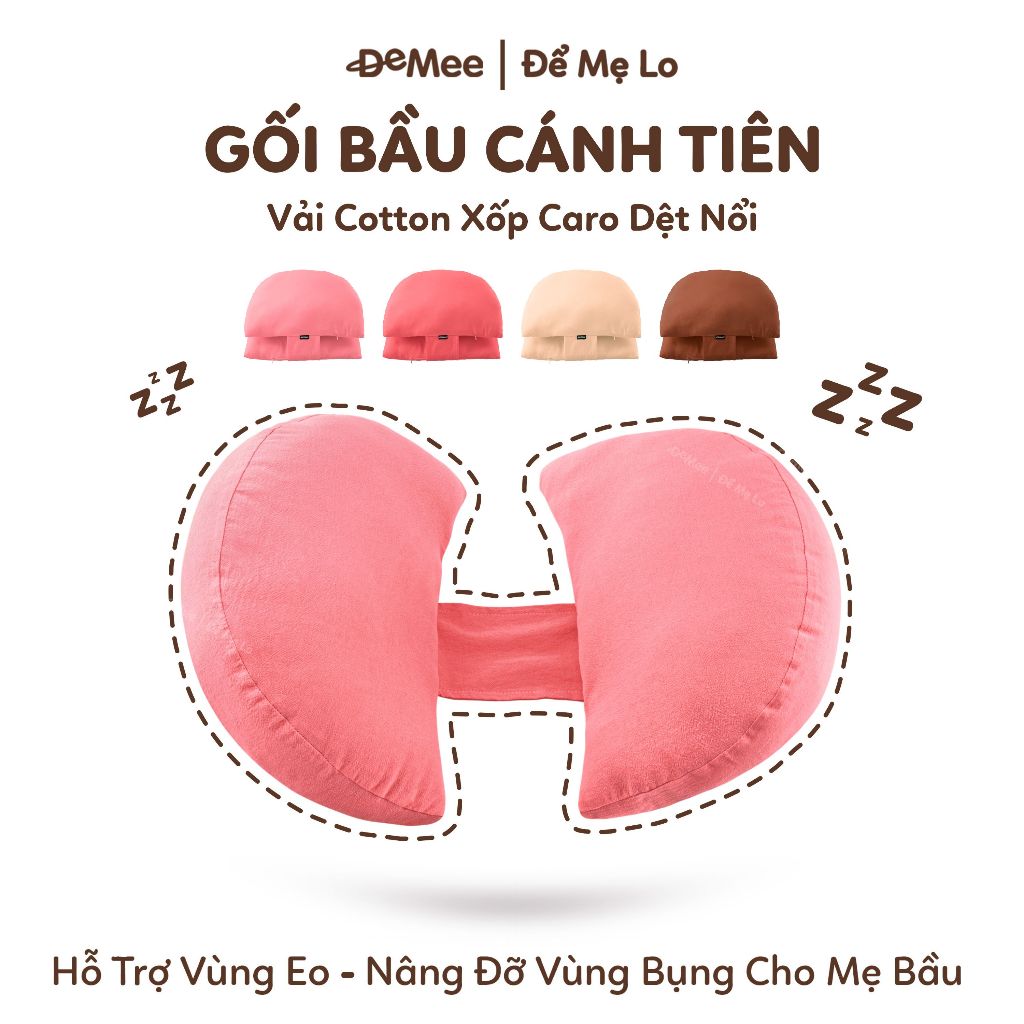 Gối Bầu Cánh Tiên Nâng Bụng Cotton Xốp Cao Cấp Dành Cho Mẹ Bầu Demee - Gối Bầu Nâng Đỡ Chuẩn Công Thái Học Cho Bà Bầu