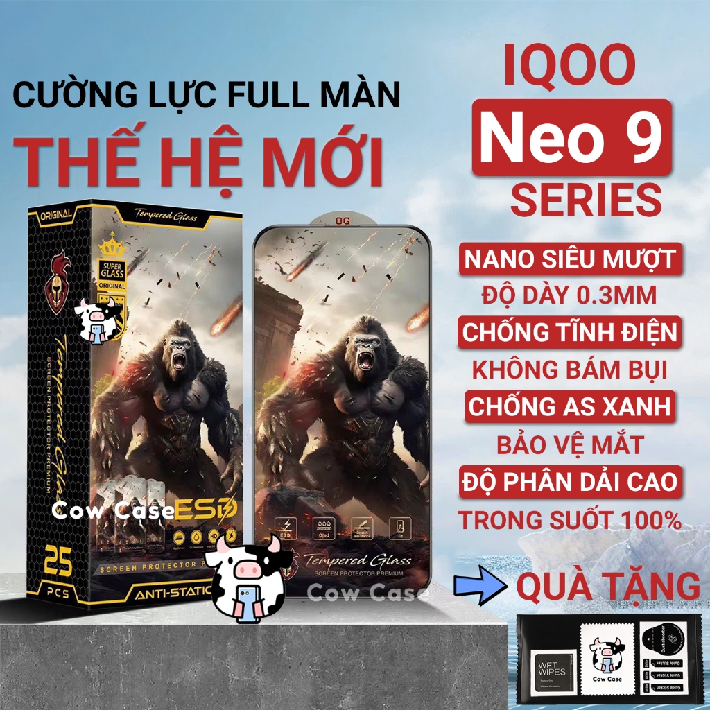 Cường lực iQoo Neo 9, Neo9 Pro, 9s Pro Plus chiến binh full màn | Miếng dán kính bảo vệ màn hình cho Vivo Cowcase 0