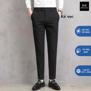 Quần âu nam MMANS kẻ sọc chất vải rayon cao cấp ống côn co giãn nhẹ dáng ôm body