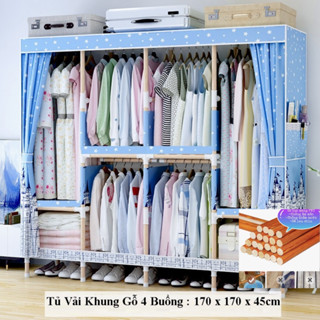 Tủ Quần Áo Vải Tủ vải khung gỗ đựng quần áo bọc nhựa tủ  2, 3, 4, 5 buồng cỡ lớn loại 1 chống ẩm mốc