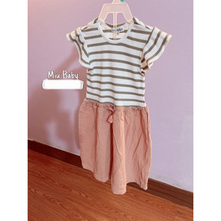 Váy cotton phối đũi bé gái 2 màu xuat du