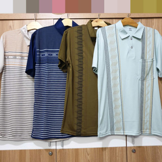 [COMBO 3 ÁO] Áo Thun Nam Trung Niên Có Túi Cổ Trụ Tay Ngắn Họa Tiết Kẻ Sọc, Chất Thun Mỏng Mát