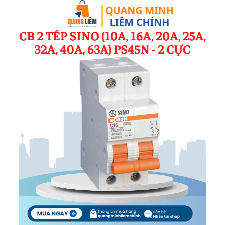 CB 2 Tép SINO (10A, 16A, 20A, 25A, 32A, 40A, 63A) PS45N - 2 Cực