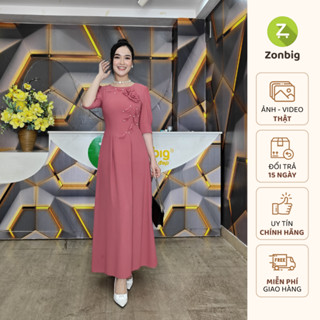 Đầm nữ trung niên - Thời trang Zonbig - Đầm giả áo dài vải Voan Chiffon đẹp mướt mịn mát - Y1429