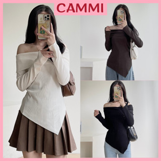 Áo trễ vai dài tay vạt chéo, Áo kiểu trễ vai chất vải tăm thái co dãn mềm mịn HA133