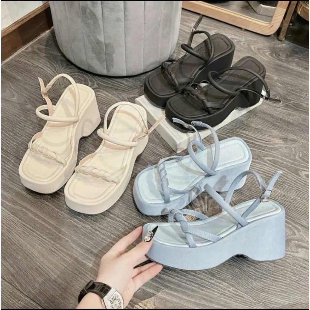 giày nữ sandal đế xuồng 7p quai xoắn mẫu mới đế nhẹ S047