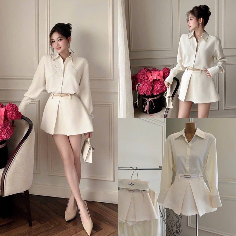 SET SƠ MI VOAN ĐỎ + CV XẾP LY EO BÈO TẦNG ❄️