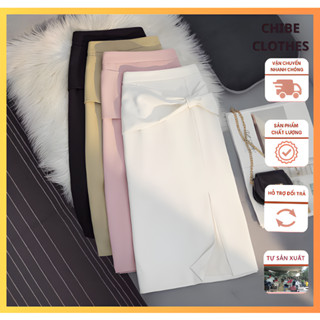  Chân váy công sở trơn xẻ tà xoắn nơ_thời trang công sở nữ cao cấp_Lót lụa full váy_Chất vitex Cao Cấp_CV33 