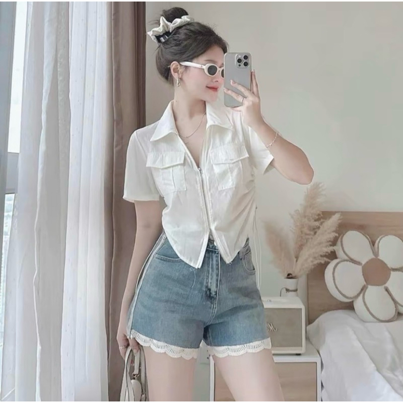 Áo polo nữ (554 ) Bigsize 50-85kg dây rút eo 2 túi nắp chất liệu thun tăm lạnh mặc mát