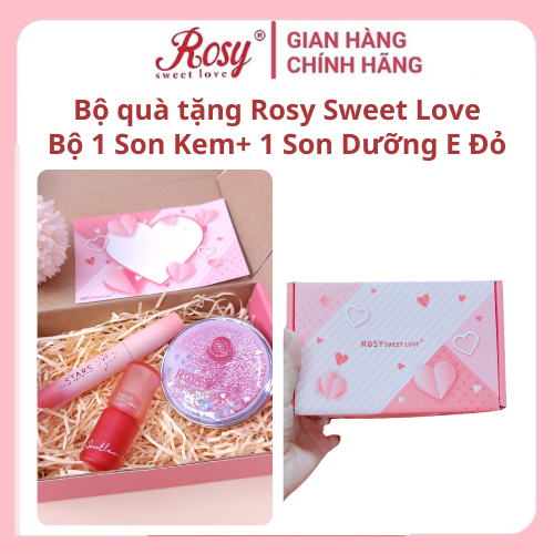 Bộ quà tặng Son Rosy loại 1 Son kem và 1 Son Dưỡng Vitamin E Đỏ, bền màu, không trôi, chính hãng