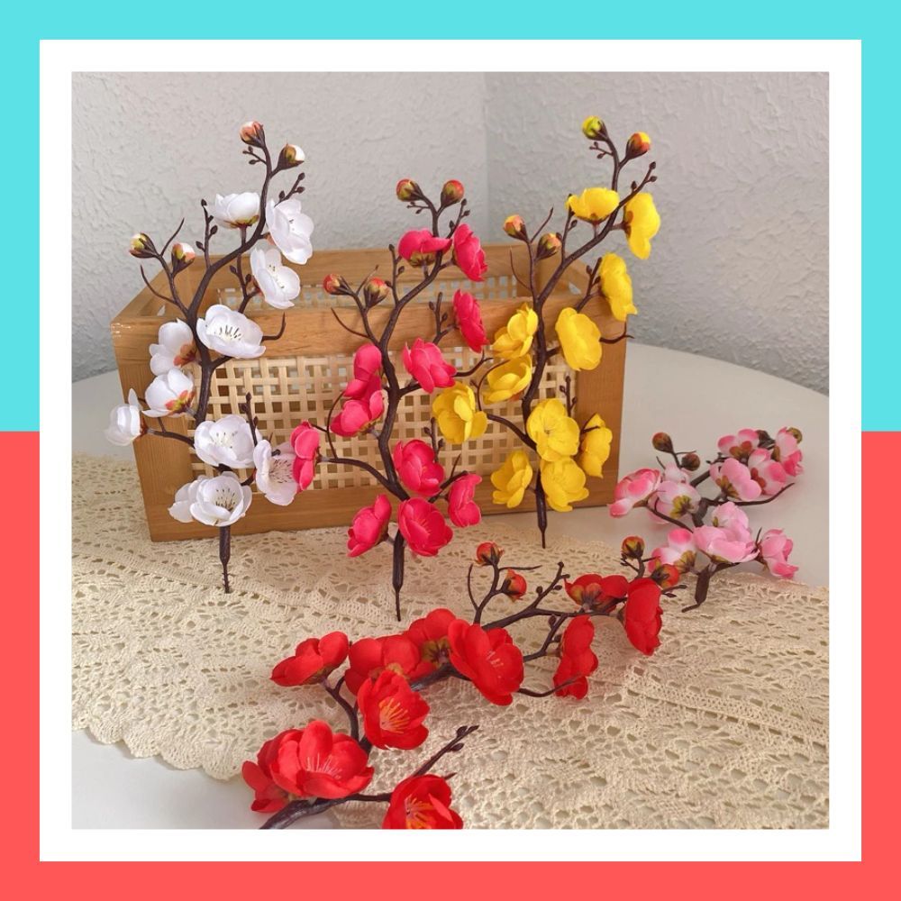 [ẢNH THẬT] SET 5 CÀNH Đào Cổ Hoa Vải Trang Trí Lên Set Quà Tết, Tháp Lễ, Oản Tài lộc - Hàng loại 1