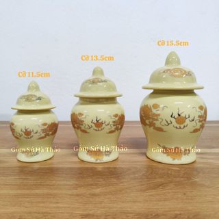  Chóe thờ chum thờ hũ thờ cúng đựng muối gạo nước men ngà vàng kim hàng Gốm sứ Bát Tràng 