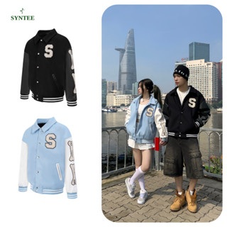 Áo Khoác Varsity BROOK Syntee, Chất Dạ Phối Tay Da, Full Hình Thêu
