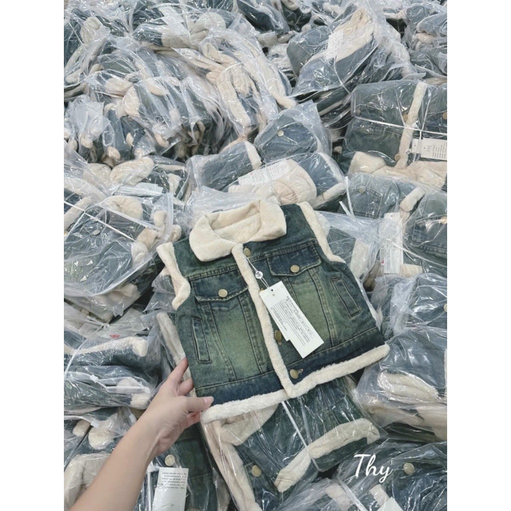Áo khoác gile jean lót lông cho bé mềm mịn siêu ấm 10-27kg
