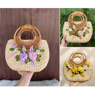 Túi Xách Hình Bầu Quai Mây, Túi Xách Lục Bình Thêu Hoa RUYBANG Nhiều Mẫu, Nhiều Màu-Túi Đi Tiệc, Đi Biển, Cực Sang