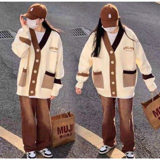  Áo khoác cardigan form rộng ,áo khoác nỉ phối viền màu  FRMLK có cài cúc chất nỉ mềm dễ mặc phong cách Vintage 