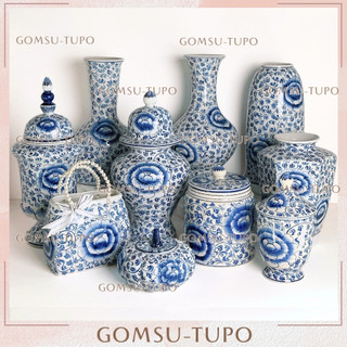  Bình gốm MEN LAM VẼ HOA PHÙ DUNG Lọ hoa decor gôm sứ TUPO Bát Tràng 