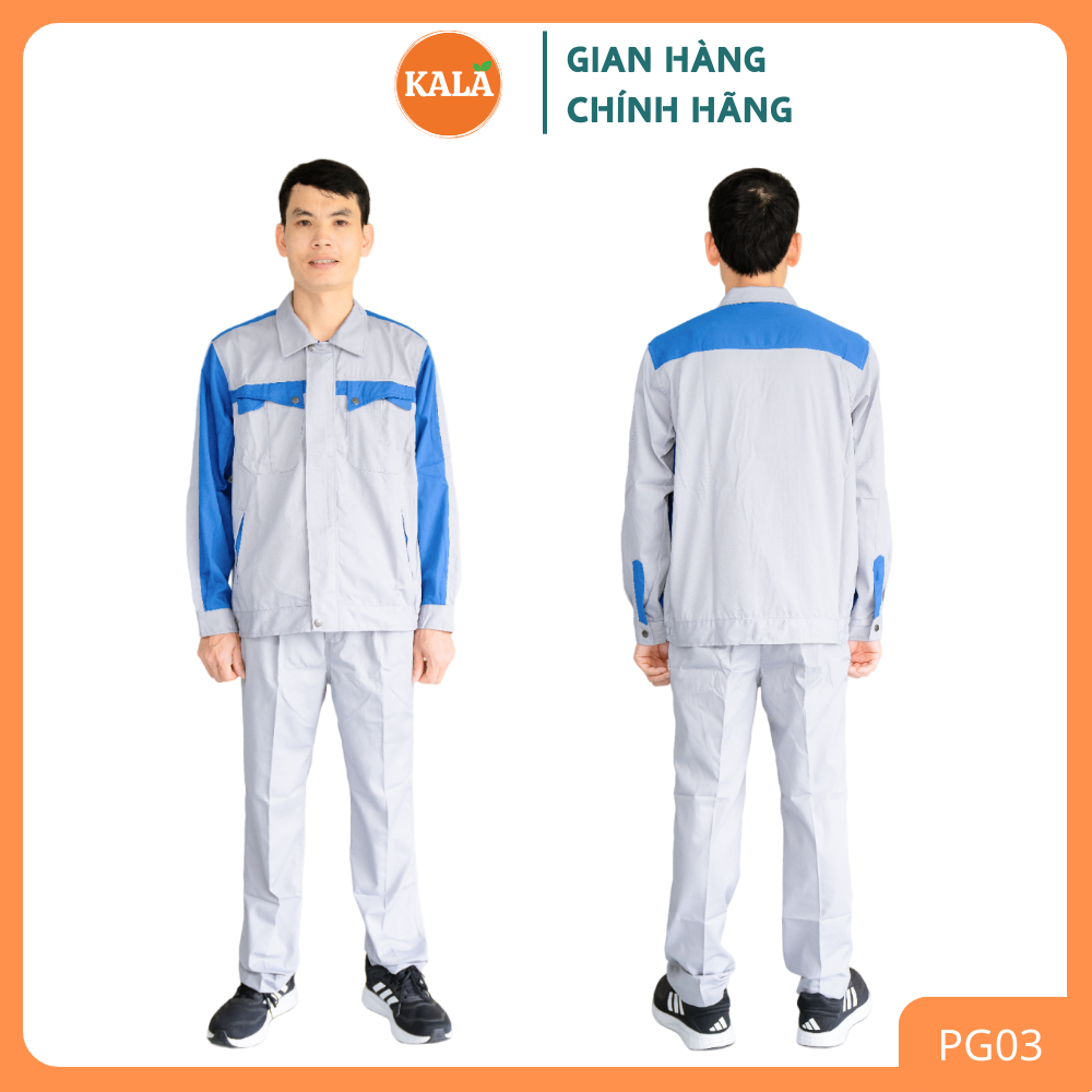 (CHÍNH HÃNG) Quần Áo Bảo Hộ Lao Động Kala PG03 Vải Pangrim Hàn Quốc Ghi Phối Xanh Thoáng Mát