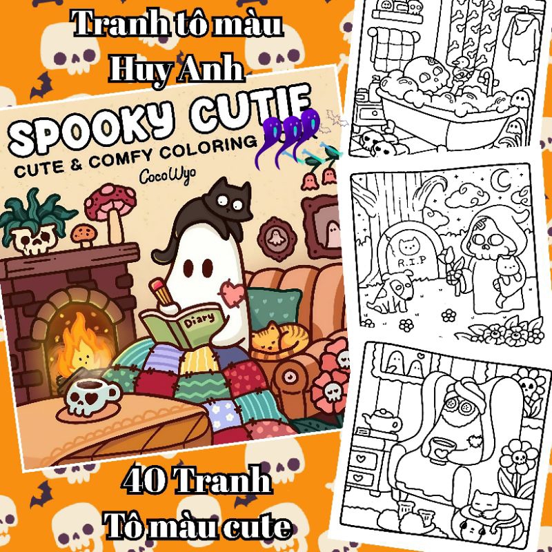 Bộ tranh tô màu Sp00ky Cutie dành cho người lớn và thanh thiếu niên có các sinh vật đáng yêu đáng sợ- A5/ Vuông 160gsm
