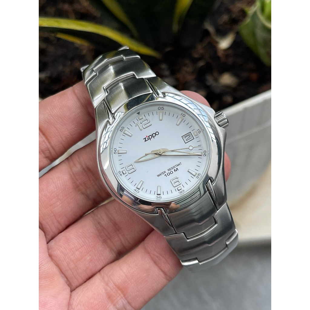 Đồng hồ nam Zippo mặt trắng men chạy pin hàng Si