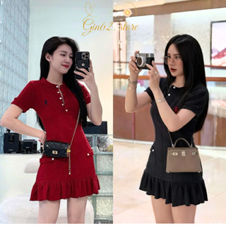 Đầm dự tiệc - Váy nữ suông len polo chân xòe - Kèm quần bảo hộ khoe body đính cúc phối viền bèo nhẹ nhàng Gin62 G162