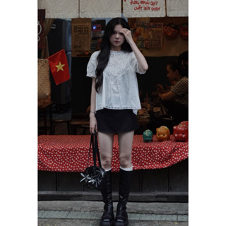 [SMOR.VN] Áo babydoll phối hoa thêu HG