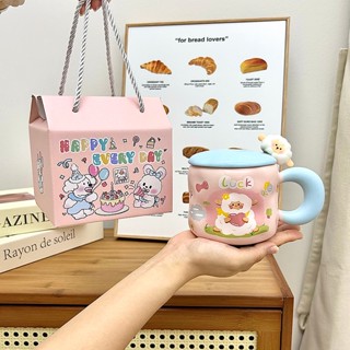 quà tặng Ly sứ uống nước hình con cừu dễ thương 400ml quà tặng cho bạn Rất ý nghĩa Có nắp kèm thìa XMY02