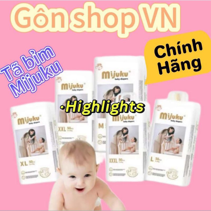 Tã bỉm MIJUKU cao cấp 100 miếng CHÍNH HÃNG size M/L/XL/XXL/XXXL SIÊU MỀM MỊN