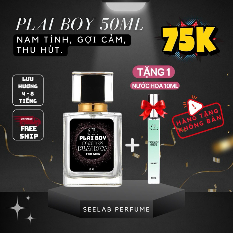 (50ml nam) Nước hoa nam Play Boy 50ml - Tặng 1c nước hoa 10ml Unisex Độc Quyền - Seelab