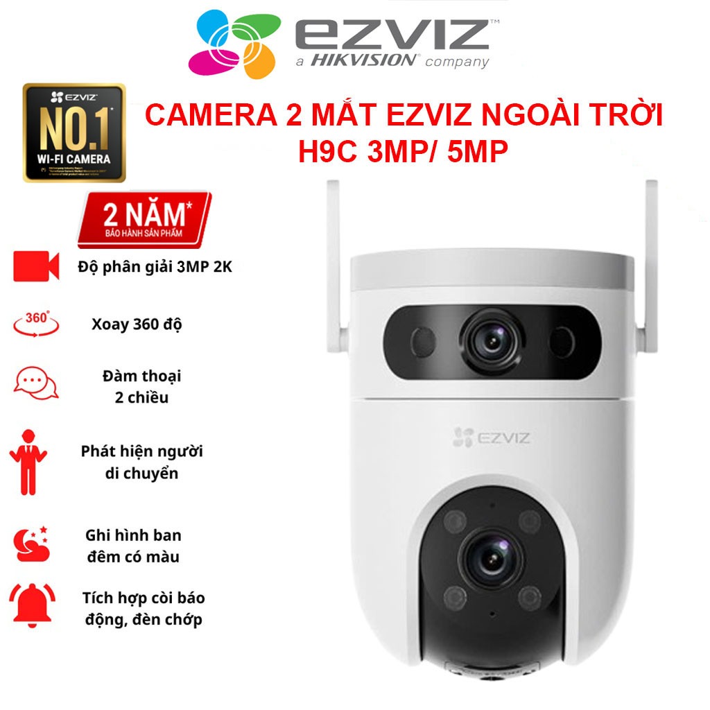 Camera 2 Mắt Ngoài Trời EZVIZ H9C 3MP/5MP 2K/3K Đàm Thoại 2 Chiều , Điều Khiển 1 Chạm, Al Theo Dõi ,