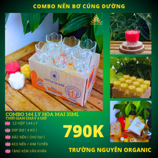Combo Làm 144 Ly Hoa Mai 35ml; + 4kg Sáp Bơ, Tặng Tim Đèn, Keo Nến, Văn Khấn - Nguyên Liệu Làm Nến Bơ Cúng Dường