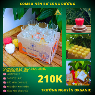 Combo Làm  36  Ly Hoa Mai 35ml + 1kg Sáp Bơ, Tặng Tim Đèn, Keo Nến, Văn Khấn - Nguyên Liệu Làm Nến Bơ Cúng Dường