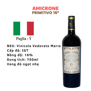  Rượu Vang Ngọt Ý Amicrone Primitivo Nhập Khẩu - Rượu vang Ý - Sweet Wine 