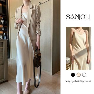 Váy lụa dáng dài SANJOLI đầm lụa maxi dáng dài hai dây đầm dự tiệc dáng dài VD017