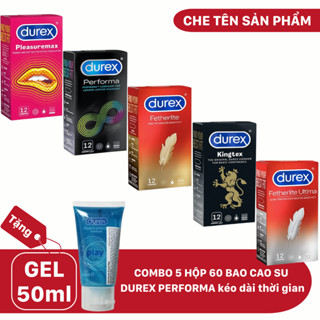 Set 5 Hộp Bao Cao Su Durex 60 cái (Nhiều Loại Tùy Chọn) + 1 Gel Bôi Trơn Durex Play