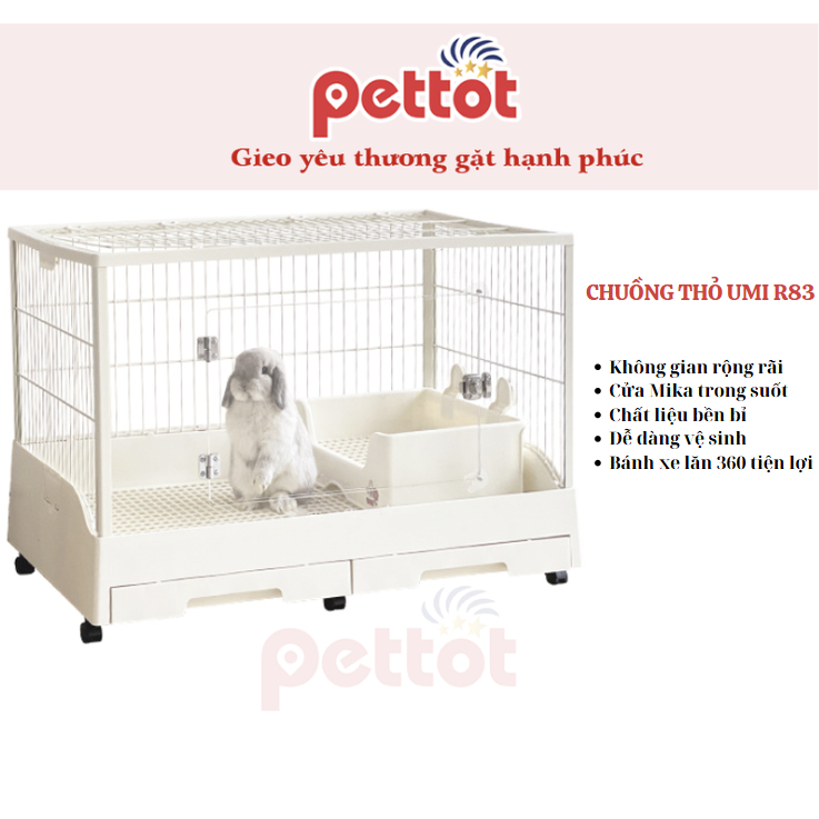  Chuồng thỏ chuột lang bọ ú chó mèo cảnh UMI cửa MIKA cao cấp 83x55x60cm hàng có sẵn - PETTOT 