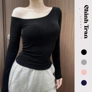 Áo Thun Nhũ Lệch Vai Dài Tay Form Ôm Gọn Mỏng Mềm Basic - Chinh Trần Store