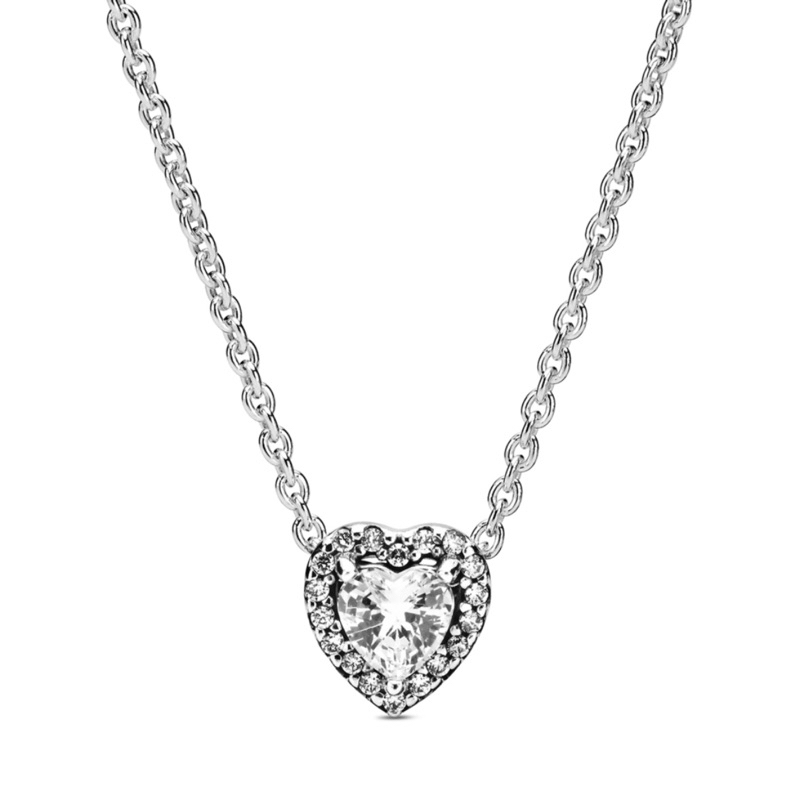 CHÍNH HÃNG - PANDORA Elevated Heart necklace (Sterling, White Zirconia) - Dây cổ, chuyền bạc 925, đá