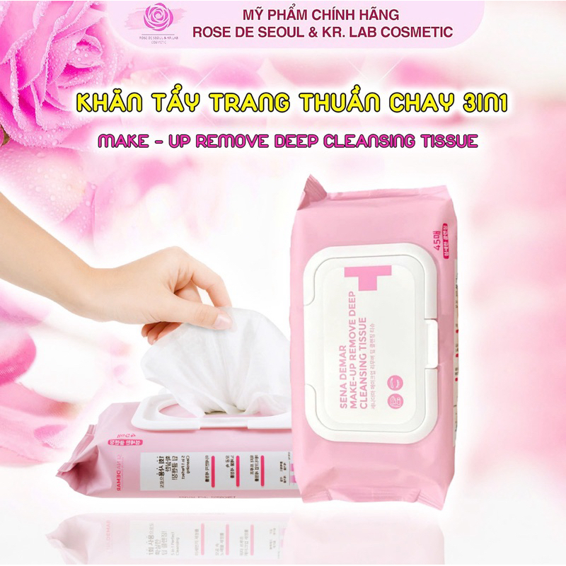 Khăn tẩy trang senademar make-up remove deep cleansing tissue 245g - 45 miếng/gói hạn 2028 IS3