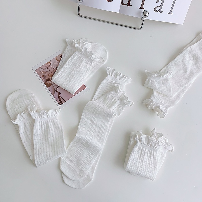 Vớ trắng ren viền, hoa viền, vớ nữ cổ cao, vớ Lolita