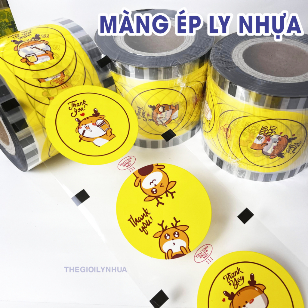 Màng ép ly in sẵn 2200 Logo, cuộn keo dập nắp, màng ép ly nhựa PP, cuộn màng ép ly trà sữa in sẵn: M