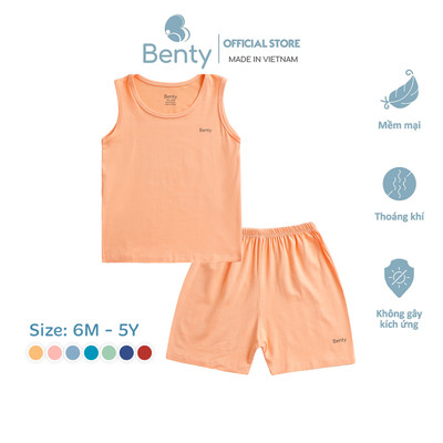 Bộ ba lỗ BENTY trẻ em trơn basic dễ phối đồ, chất vải mềm mịn, mát mẻ cho bé từ 6 tháng đến 5 tuổi