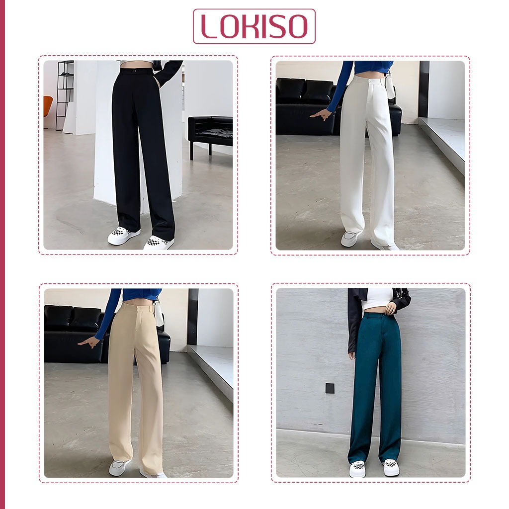 Quần ống rộng nữ lưng cao ống suông dài 100cm công sở đẹp cao cấp LOKISO QD01 | BigBuy360 - bigbuy360.vn