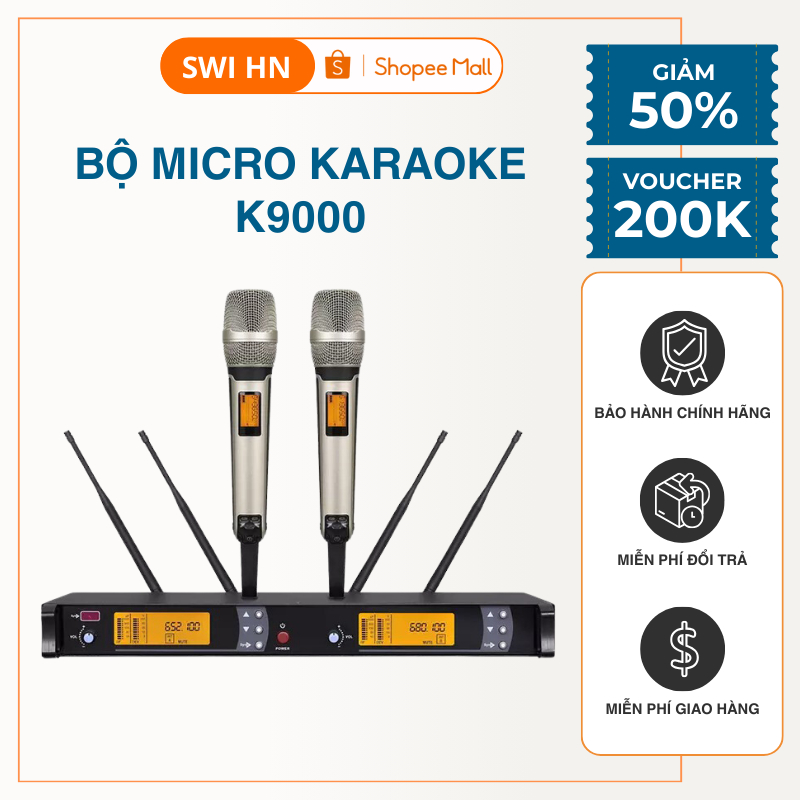 Bộ Micro Không Dây Kèm Đầu Thu Cao Cấp SWI K9000, Âm Thanh Chân Thực, Lọc Âm Tốt, Thiết Kế Nhỏ Gọn -