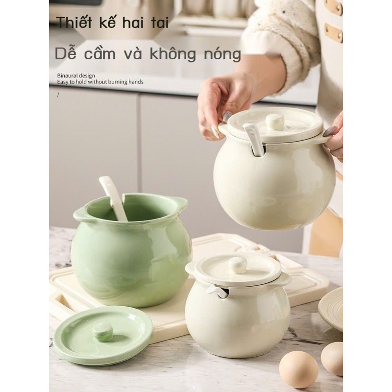 Hũ đựng mỡ bằng sứ nhiều màu, hũ đựng gia vị chịu nhiệt độ cao, hũ gốm đựng mỡ xinh xắn